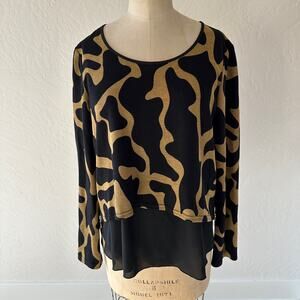 JOSEPH RIBKOFF | Women’s Abstract Print Top 214119 NEW Size 8 Black Mustard $235